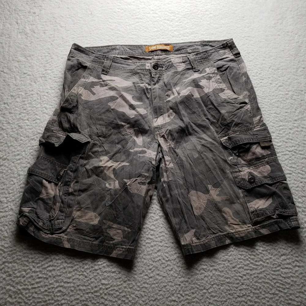 Lee Cargo Shorts Mens 38 Gray Camo Cotton Canvas 11 Inseam Casual Summer